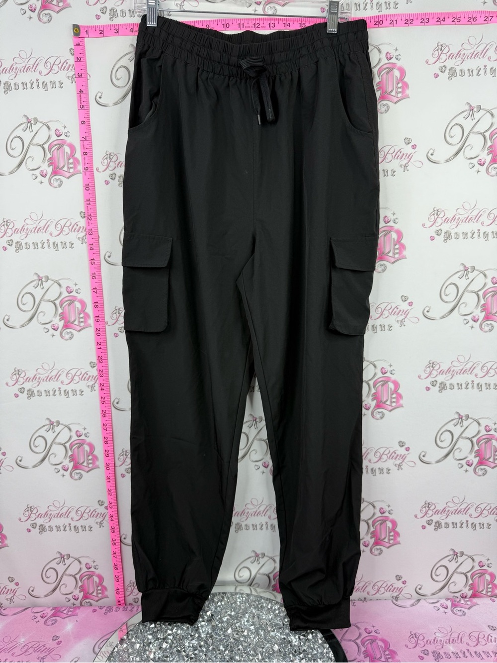 CISONO pants pockets Black Cargo Joggers with Drawstring Waist